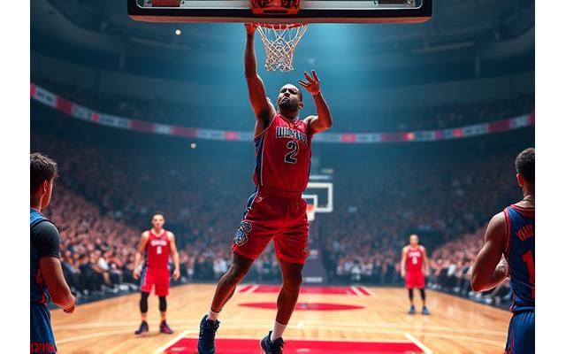Jugador de baloncesto saltando para un mate