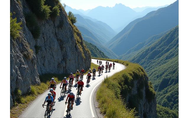 Pelotón de ciclistas en una carrera de montaña