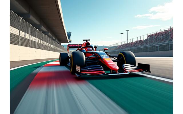 Coche de Fórmula 1 a toda velocidad en un circuito